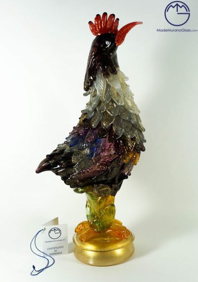 Murano Glass Birds – Rooster With Gold 24 Carats – Murano Art