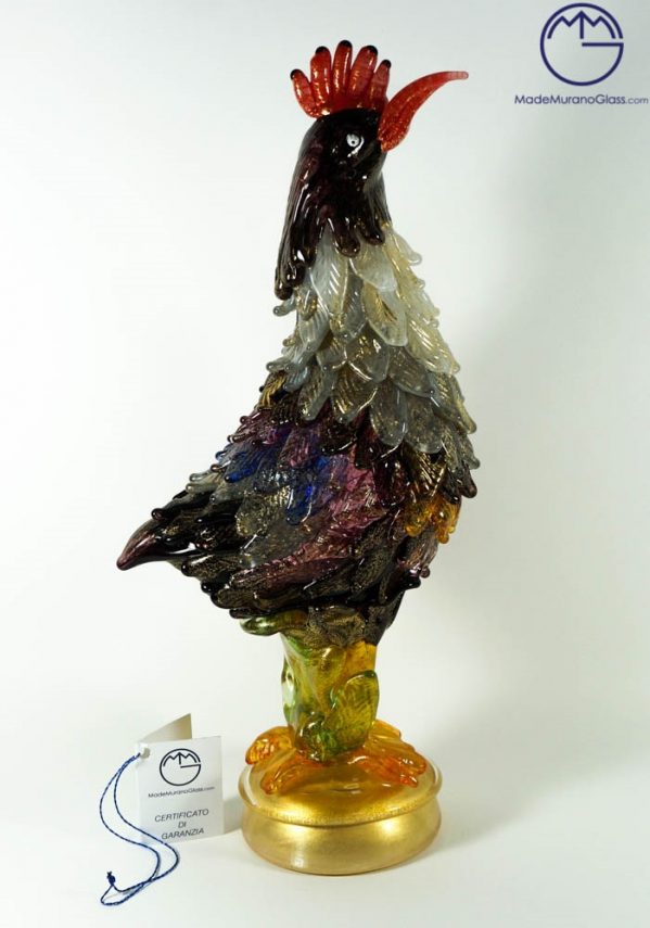 Murano Glass Birds - Rooster With Gold 24 Carats - Murano Art