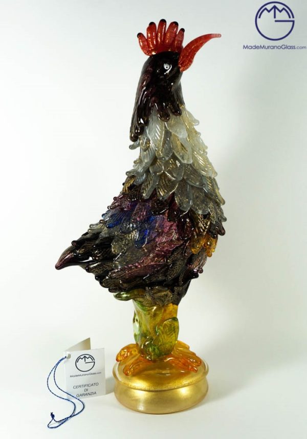 Murano Glass Birds - Rooster With Gold 24 Carats - Murano Art