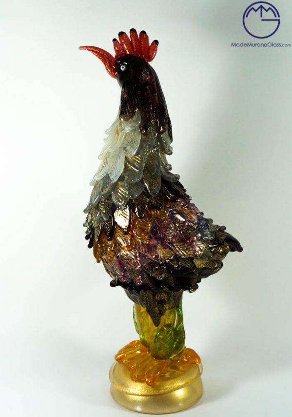 Murano Glass Birds - Rooster With Gold 24 Carats - Murano Art