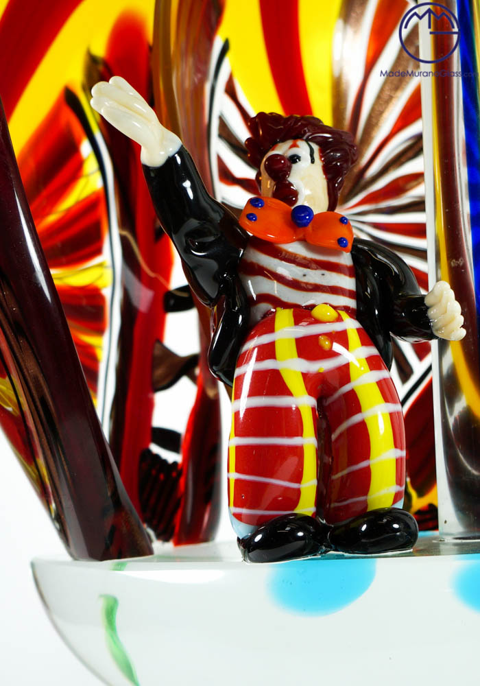 Murano Glass Sailboat With Clowns - Venetian Glass - Made