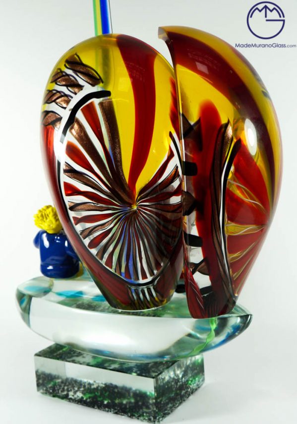 Murano Glass Sailboat With Clowns - Venetian Glass