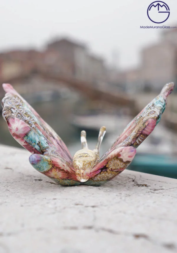 Murano Glass Animals - Butterfly With Murrina And Gold - Murano Art