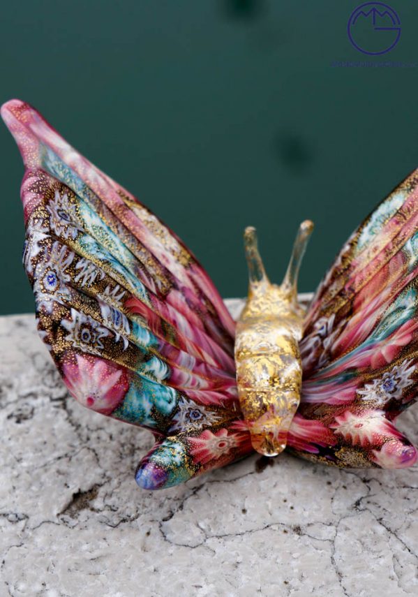 Collezione Animali Farfalla In Vetro Murano Con Murrina E Oro 24kt