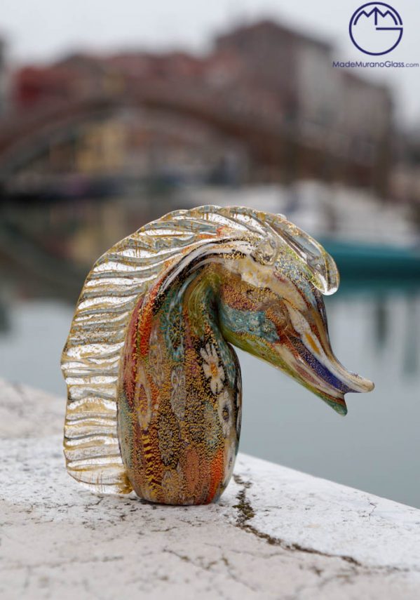 Murano Glass Animals - Horse With Murrina And Gold - Venetian Glass