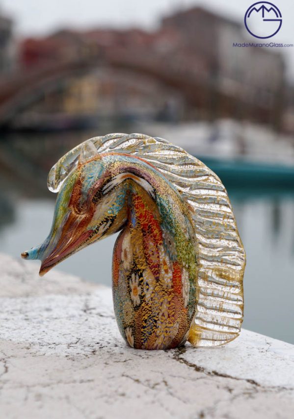 Murano Glass Animals - Horse With Murrina And Gold - Venetian Glass
