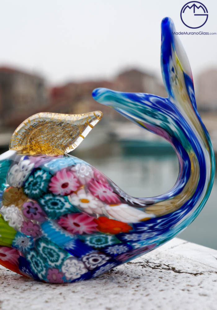置物 Murano Italy Venetian glass Lollo - Murano Glass Fish With Murrina Millefiori 