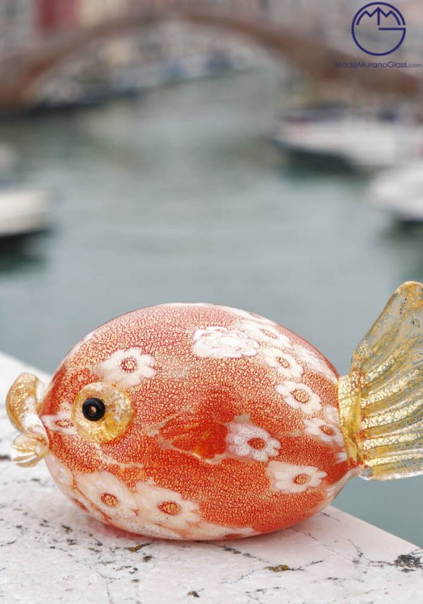 Pesce Palla Murano Vetro Artistico Con Murrina E Oro 24kt