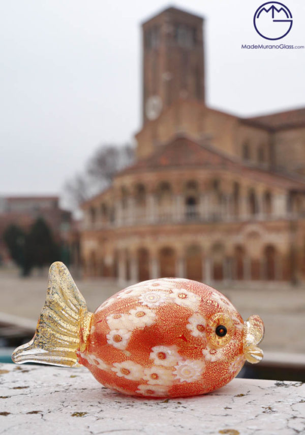 Murano Glass Fish With Murrina And Gold 24 Carats - Venetian Blown Glass