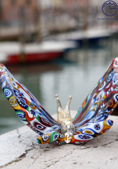 Murano Glass Animals - Butterfly With Murrina Millefiori And Gold - Venetian Glass