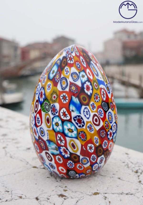 Egg In Murano Glass With Murrina Millefiori Made Murano Glass