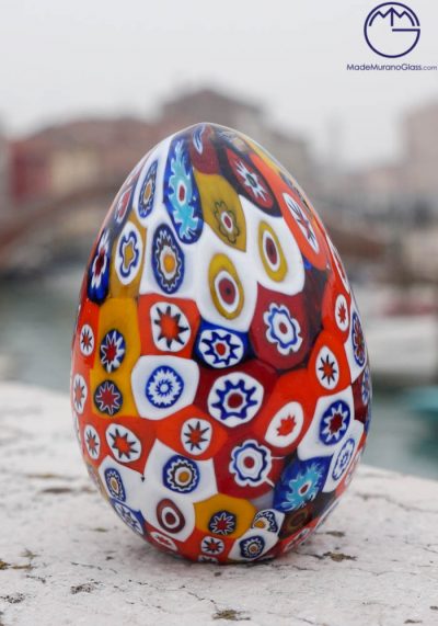 Egg 3" In Murano Glass With Murrina Millefiori