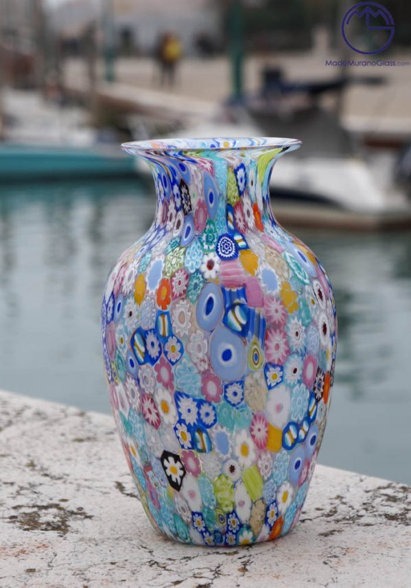 Venetian Glass Vase - Harlequin - With Murrina Millefiori