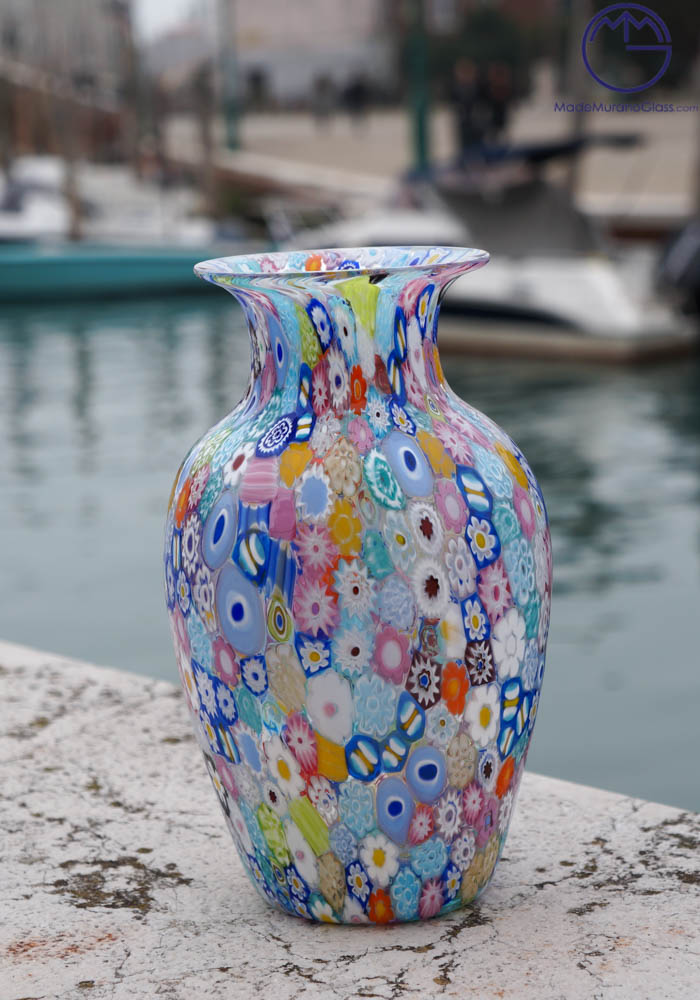 Venetian Glass Vase - Harlequin - With Murrina Millefiori