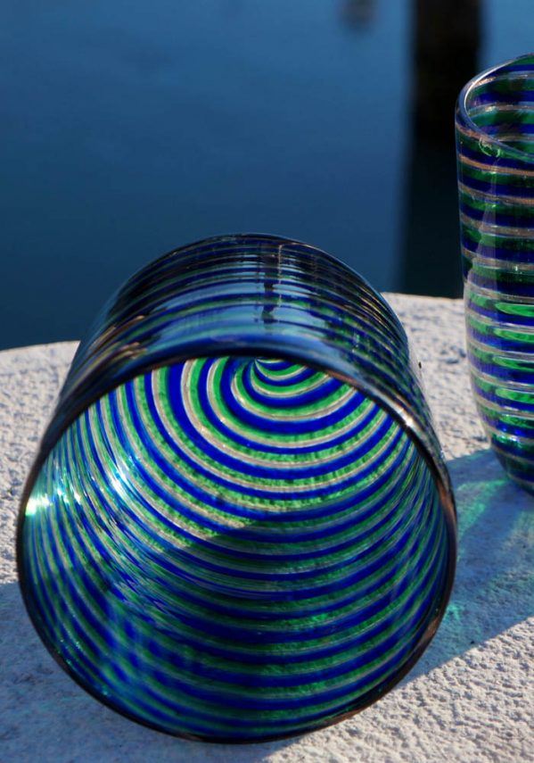 Set Di 2 Bicchieri Vetro Murano In Canna Blue E Avventurina