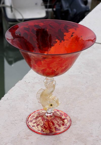 Venetian Glass Red Goblet With Gold 24kt – Murano Collection