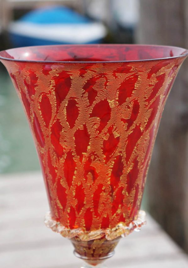 Calice Rosso Murano Vetro Artistico Con Oro 24kt