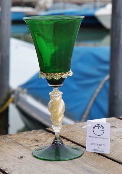 Venetian Glass Green Goblet With Gold 24 Carats – Venetian Blown Glass