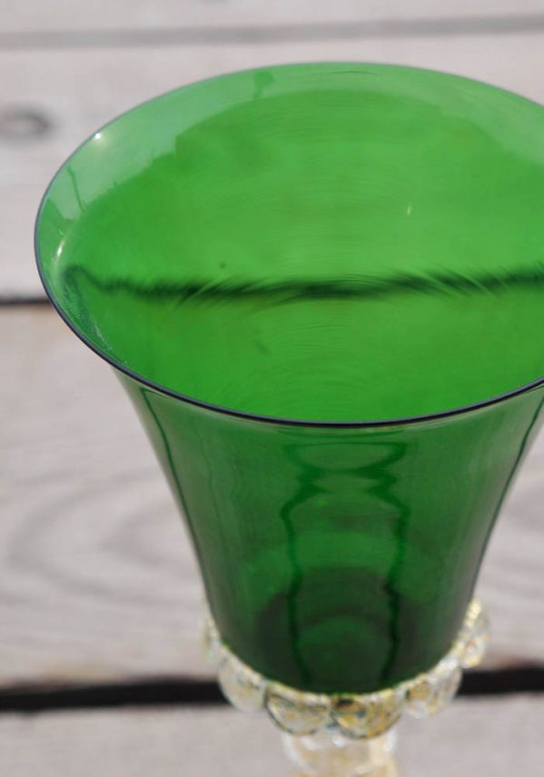 Venetian Glass Green Goblet With Gold 24 Carats - Venetian Blown Glass