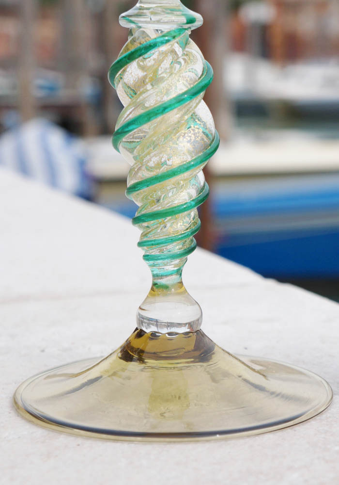 Venetian Glass Smoky Grey Goblet With Gold 24 Carats