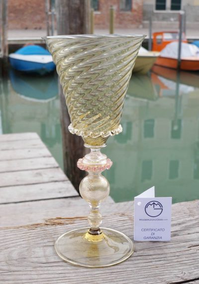 Venetian Glass Goblet With Gold 24 Carats – Murano Art