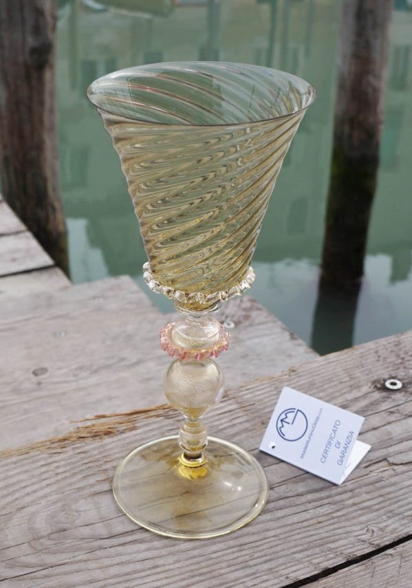 Venetian Glass Goblet With Gold 24 Carats - Murano Art