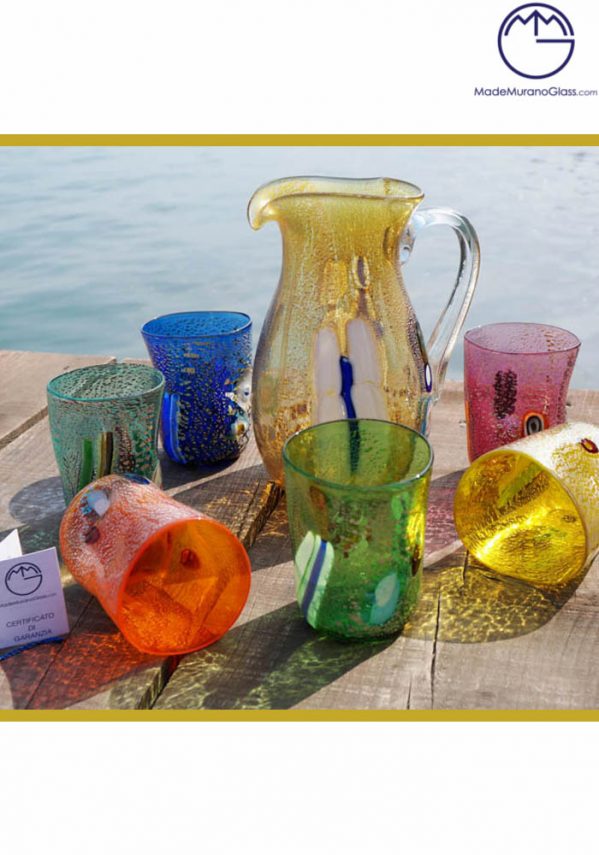 Set Of 6 Murano Drinking Glasses + Jug Murano Glass - Goti De Fornasa