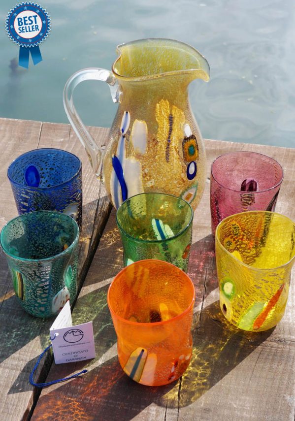Set Of 6 Murano Drinking Glasses + Jug Murano Glass - Goti De Fornasa