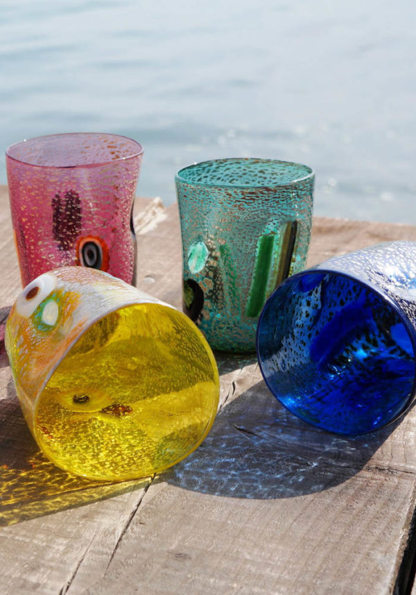 Belteo - Set Multicolore Di Sei Bicchieri Con Caraffa In Vetro Murano -  Made Murano Glass