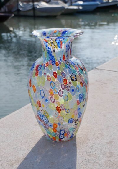 Big Murano Glass Vase With Murrina Millefiori