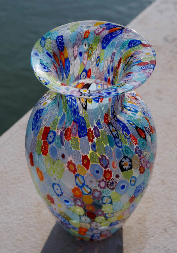 Big Murano Glass Vase With Murrina Millefiori - Made Murano
