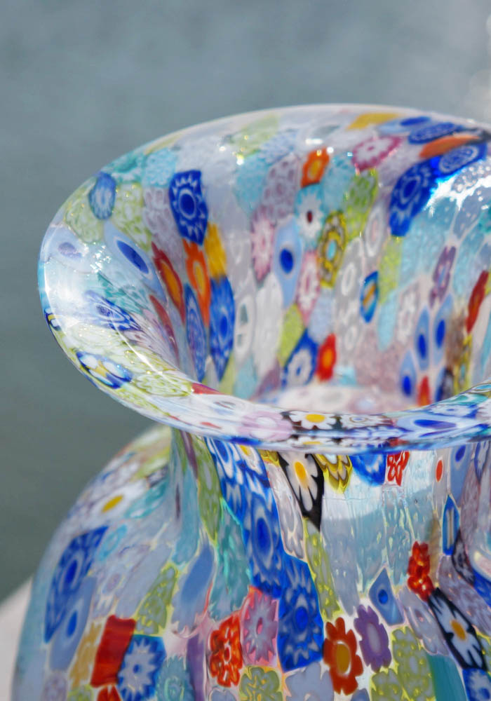 Big Murano Glass Vase With Murrina Millefiori - Made Murano Glass