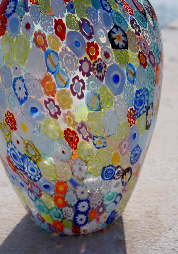 Big Murano Glass Vase With Murrina Millefiori Made Murano Glass