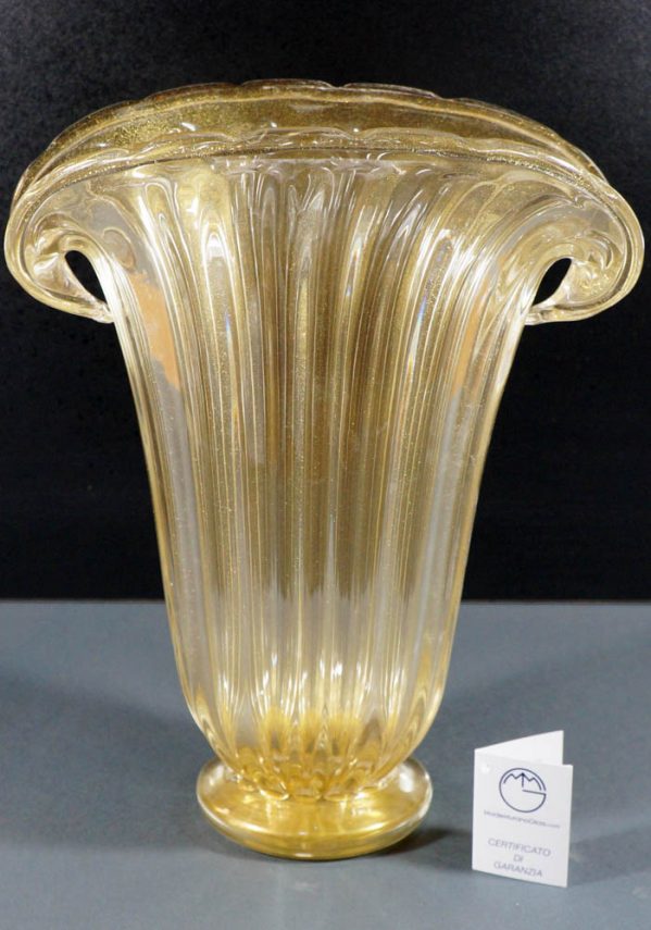 Venetian Glass Vase All Gold 24kt - Murano Art Glass - Murano Collection