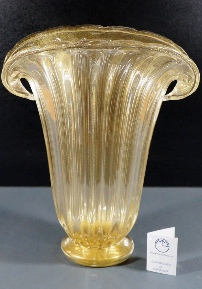 Glass Vase All Gold 24kt Murano Art Glass Murano