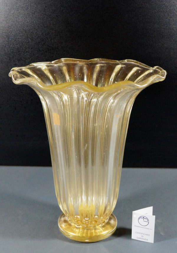 Venetian Glass Vase All Gold 24 Carats - Murano Glass - Murano Art