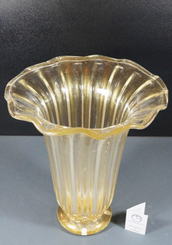 Venetian Glass Vase All Gold 24 Carats - Murano Glass - Murano Art