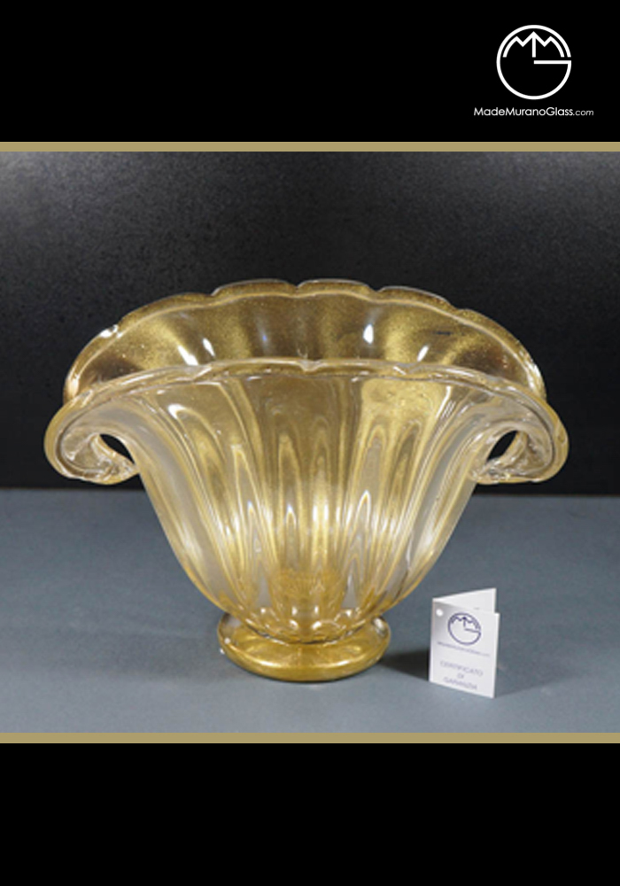 Murano Glass Bowl All Gold 24 Carats – Venetian Glass Vase – Murano Art