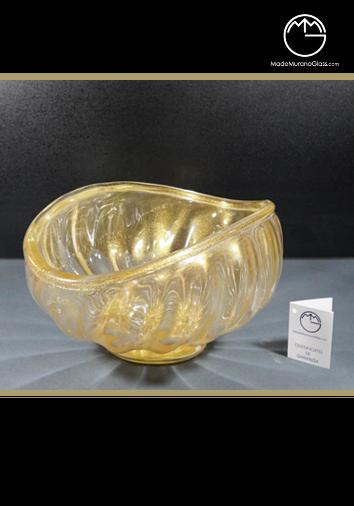 Murano Glass Bowl All Gold 24 Carats Made Murano Glass