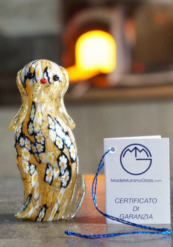 Murano Glass Animals Dog With Murrina And Gold - Murano Art -