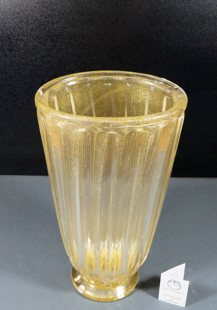 Venetian Glass Vase All Gold 24 Carats - Murano Art Glass - Murano Collection
