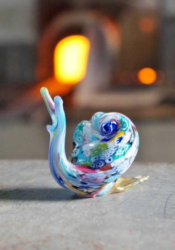 Murano Glass Animals Snail With Murrina And Gold - Murano Collection