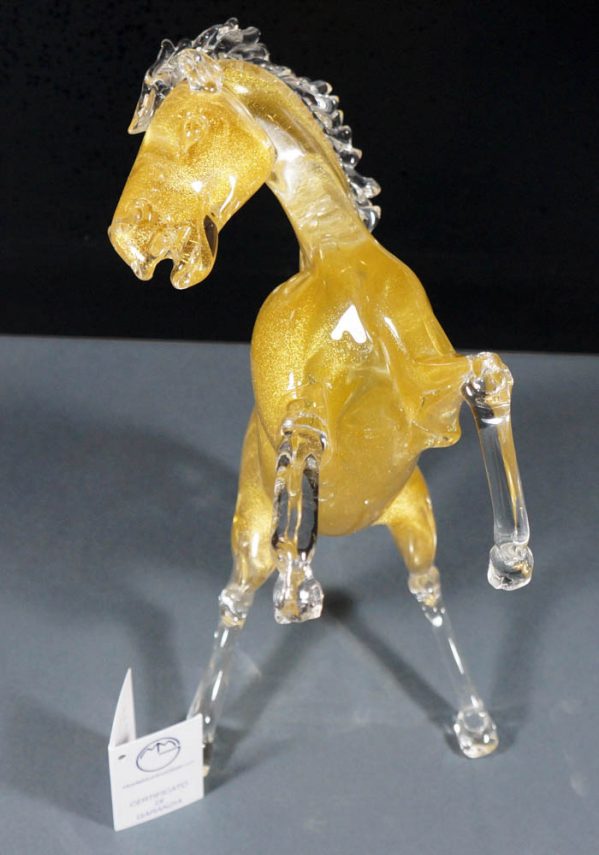 Sansone - Scultura Cavallo In Vetro Murano Con Oro 24kt