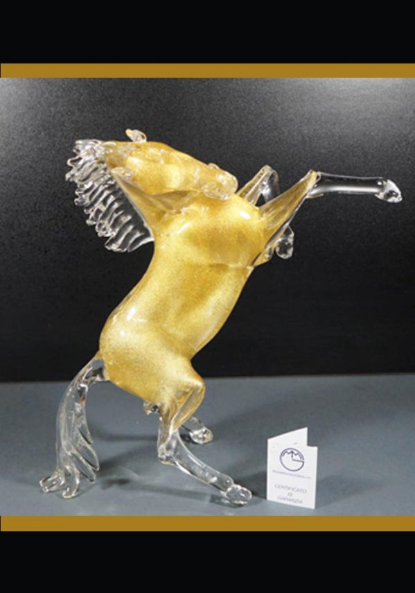 Sansone - Scultura Cavallo In Vetro Murano Con Oro 24kt