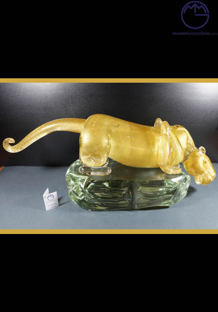Murano Glass Animals - Golden Panther - Murano Art Glass - Made Murano Glass