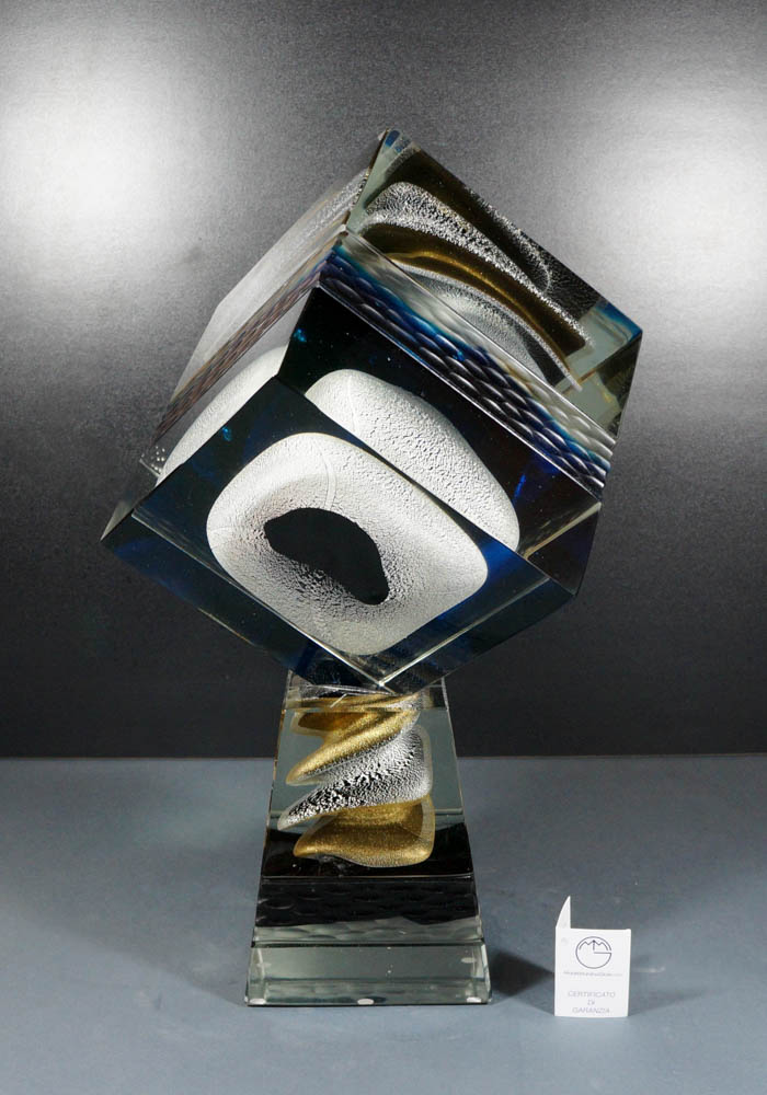 Murano Glass Square Sculpture - Venetian Glass - Made Murano Glass