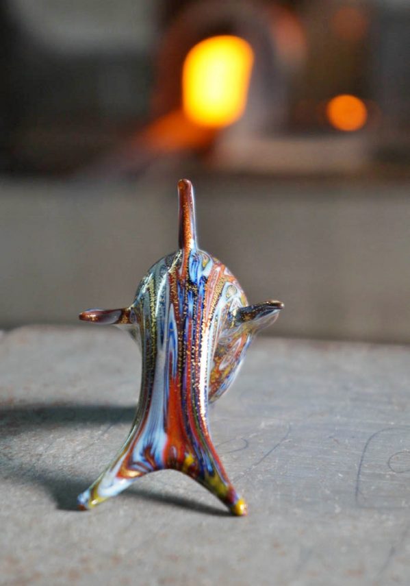Murano Glass Fish Dolphin With Murrina And Gold 24k