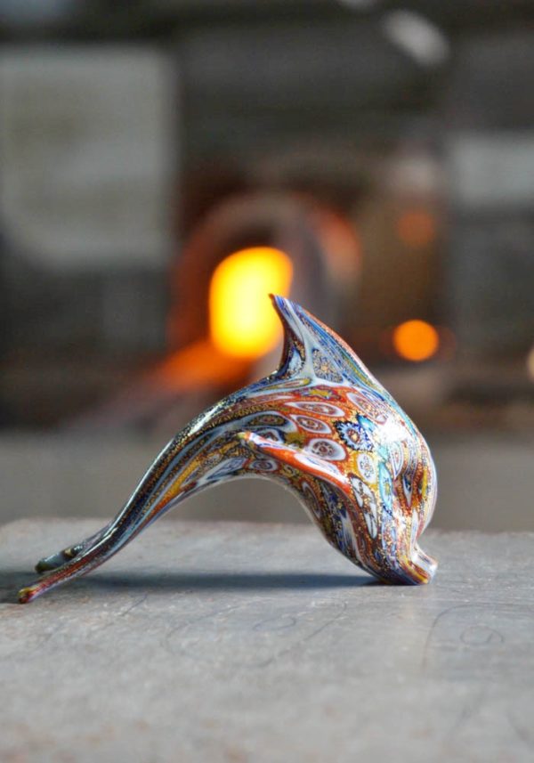 Murano Glass Fish Dolphin With Murrina And Gold 24k