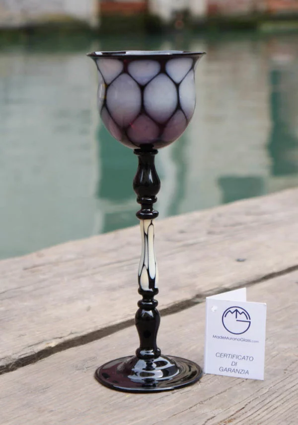 Venetian Glass Black Goblet - Murano Art Glass
