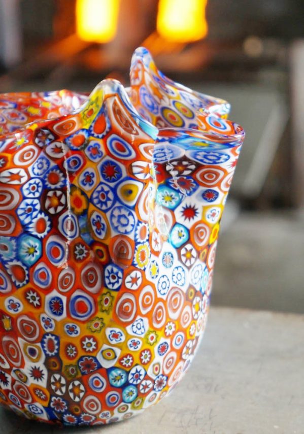 Venetian Glass Vase - Handkerchief - With Murrina Millefiori